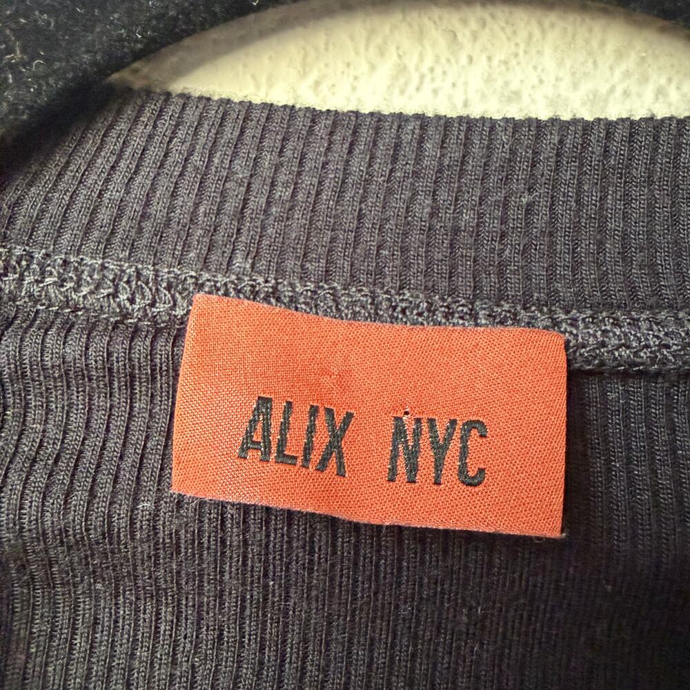 Alix NYC Pearson Black Bodysuit Ribbed Asymmetric Button Size S - Picture 5 of 7
